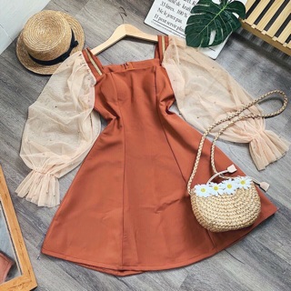 ĐẦM CAM ĐẤT TAY VOAN ĐÍNH NGỌC (KÈM HÌNH THẬT)