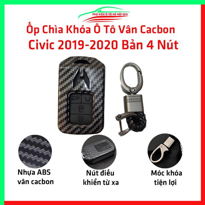 Ốp khóa cacbon Civic 2019-2020  Bản 4 Nút kèm móc khóa