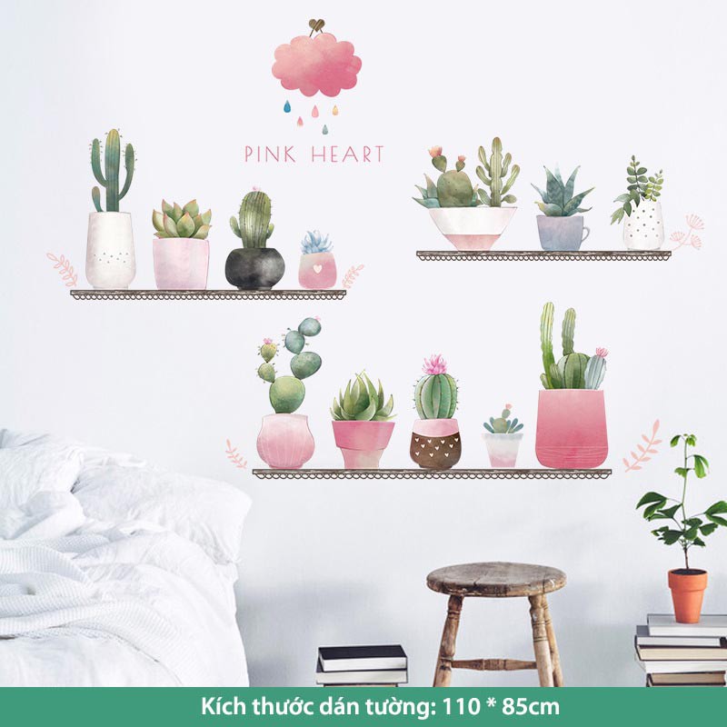 Tranh dán tường trang trí ký túc xá, decal dán tường trang trí decor phòng ngủ (Xương Rồng Hồng) | BigBuy360 - bigbuy360.vn