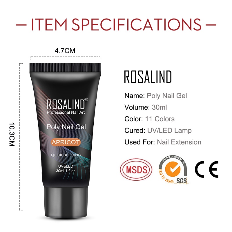 Gel Sơn Móng Poly Rosalind 30ml 11 Màu Thời Trang Đắp Nối Móng Nhanh Chóng