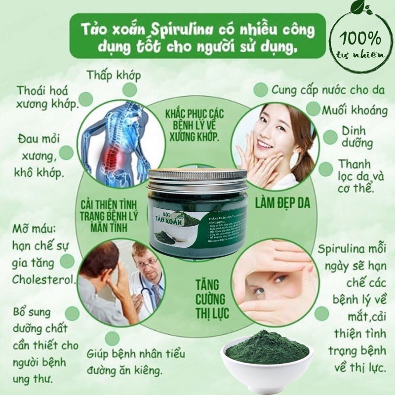 BỘT TẢO XOẮN SPIRULINA 100Gr - TRẮNG SÁNG DA-MỜ THÂM-SĂN CHẮC -TÁI TẠO LÀN DA.