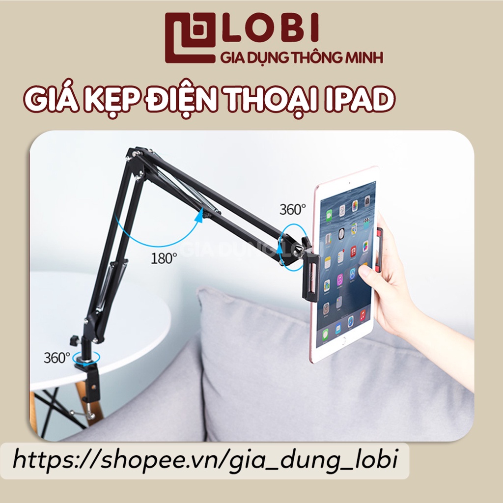 Kẹp điện thoại ipad gắn thành bàn giường, giá đỡ điện thoại inox xem phim livestream quay video