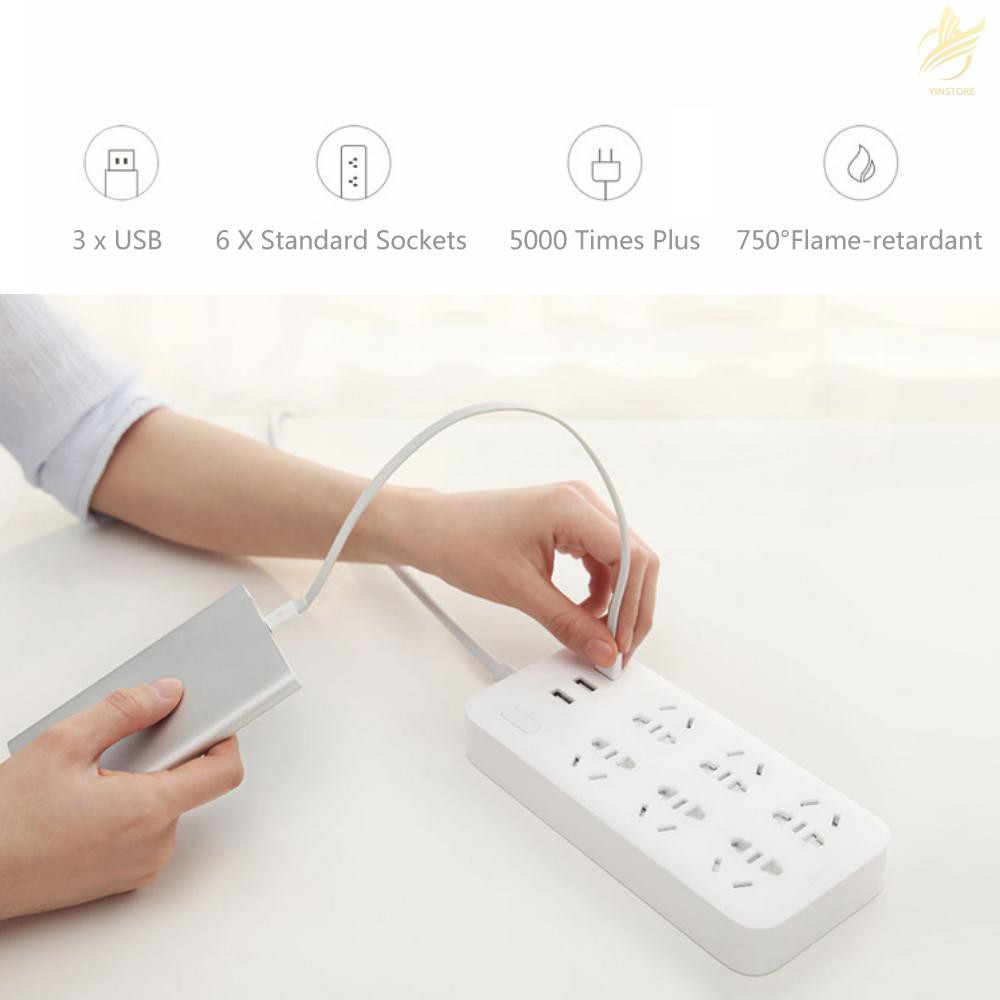 Ổ Cắm Điện Xiaomi Mijia 6 Cổng Usb Kèm 3 Phích Cắm 250v