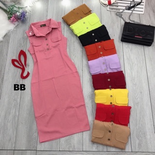 Đầm thun sát nách cổ bẻ phom ôm