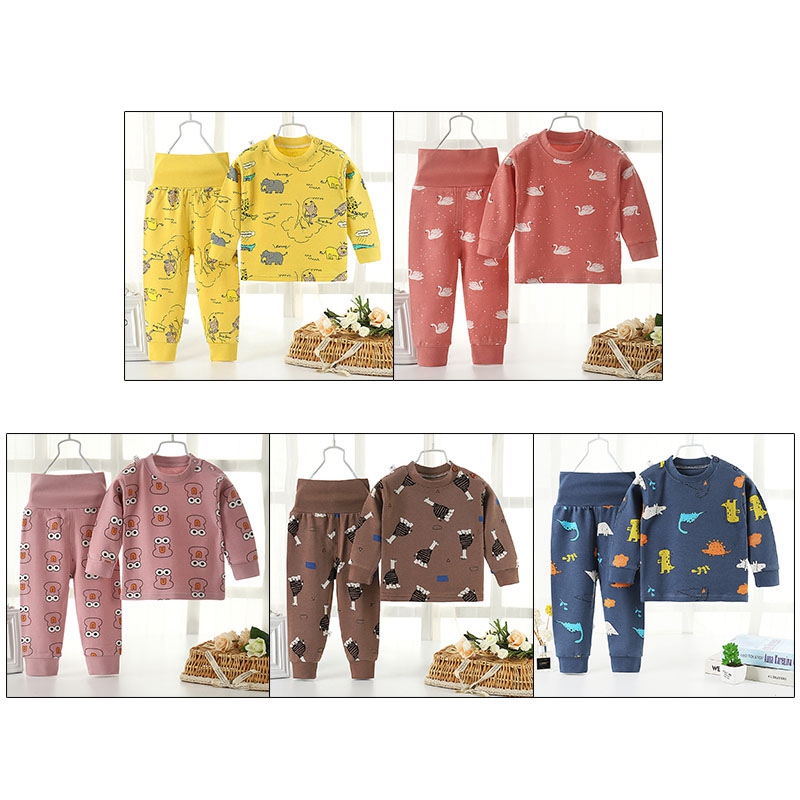 Bộ Đồ Ngủ Cotton Dài Tay Lưng Cao + Quần Dài Cho Bé