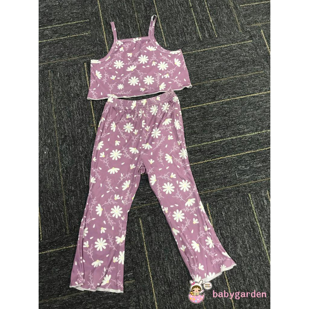 Set áo 2 dây + quần dài ống loe họa tiết da báo/hoa dành cho bé gái