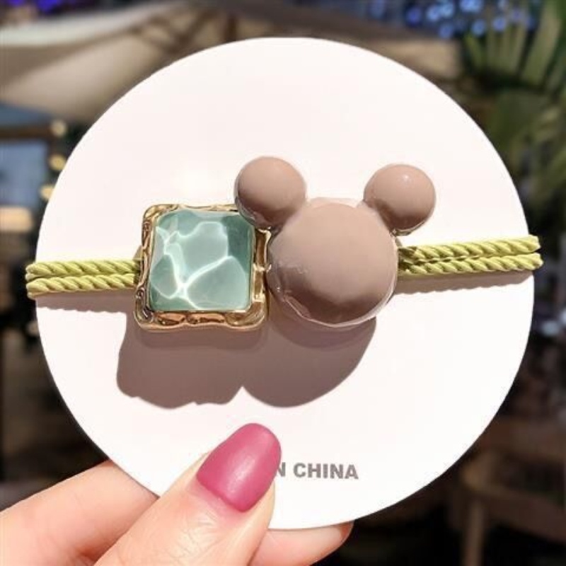 Dây Buộc Tóc Cao Su Co Giãn Hình Chuột Mickey Màu Thạch Pha Lê Phong Cách Hàn Quốc Đơn Giản Thời Trang Dành Cho Bạn Nữ
