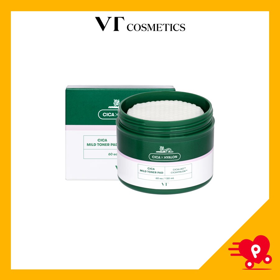 Miếng tẩy tế bào chết và cân bằng da VT 60 miếng Centella rau má (VT CICA MILD TONER PAD) PICKO