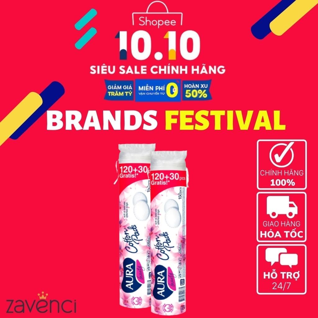 Bông Tẩy Trang AURA BEAUTY Tẩy Trang 100% Cotton Tự Nhiên Làm Sạch Bụi Bẩn Trên Da (150 Miếng) | BigBuy360 - bigbuy360.vn