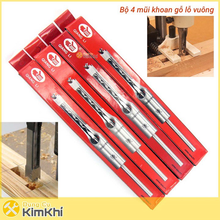 Bộ 4 mũi khoan gỗ lỗ vuông 1/4 inch HSS