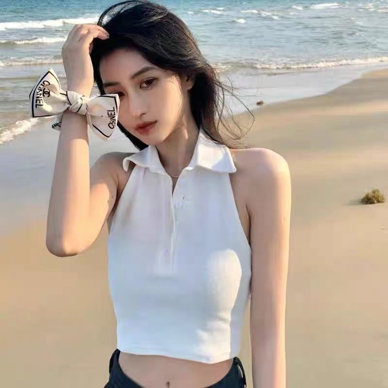 Young fashionable lady sleeveless vest top