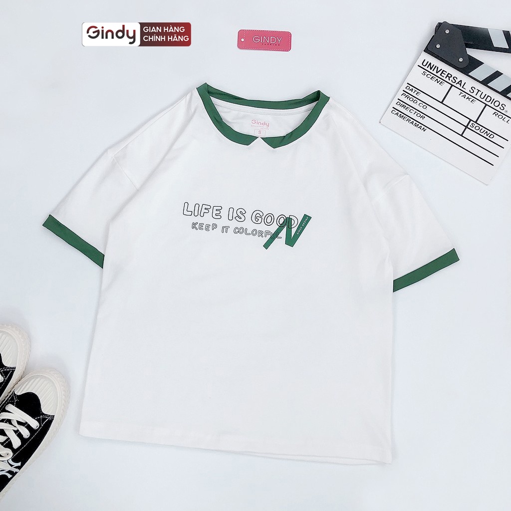 Áo thun nữ form rộng tay lỡ phông unisex cổ tròn GINDY dáng basic chất cotton co giãn, thoáng mát A010