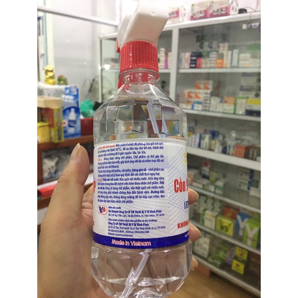 Cồn 90 độ, 70 độ Vĩnh Phúc Sát Trùng Diệt khuẩn có vòi xịt Chai 500ml, 1000 ml