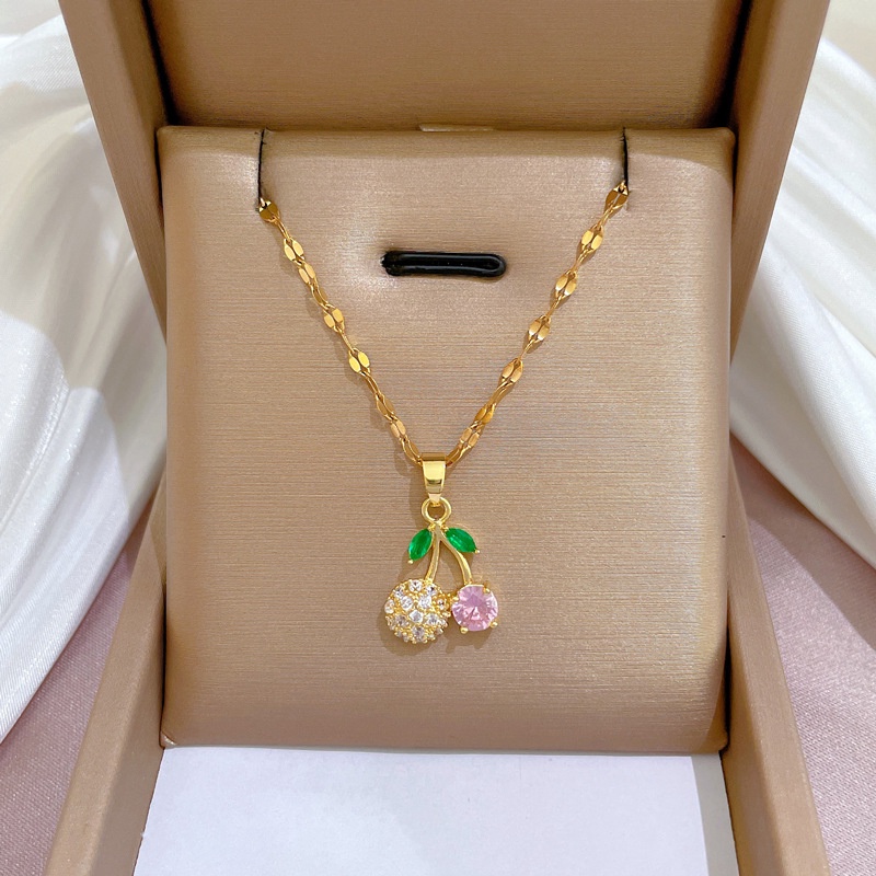 Dây Chuyền Bằng Thép Titan Đính Kim Cương Màu Vàng Hồng Thời Trang Dành Cho Nữ