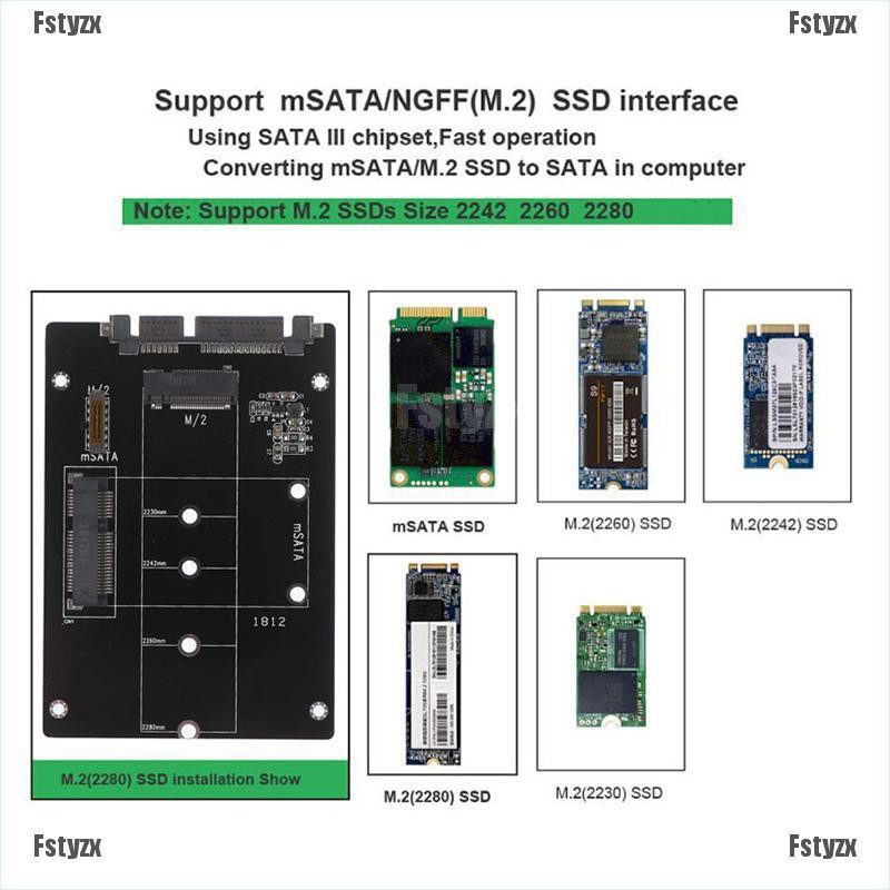 Fstyzx 2 IN 1 mSATA to SATA NGFF M.2 to SATA3 converter adapter card SSD disk drive