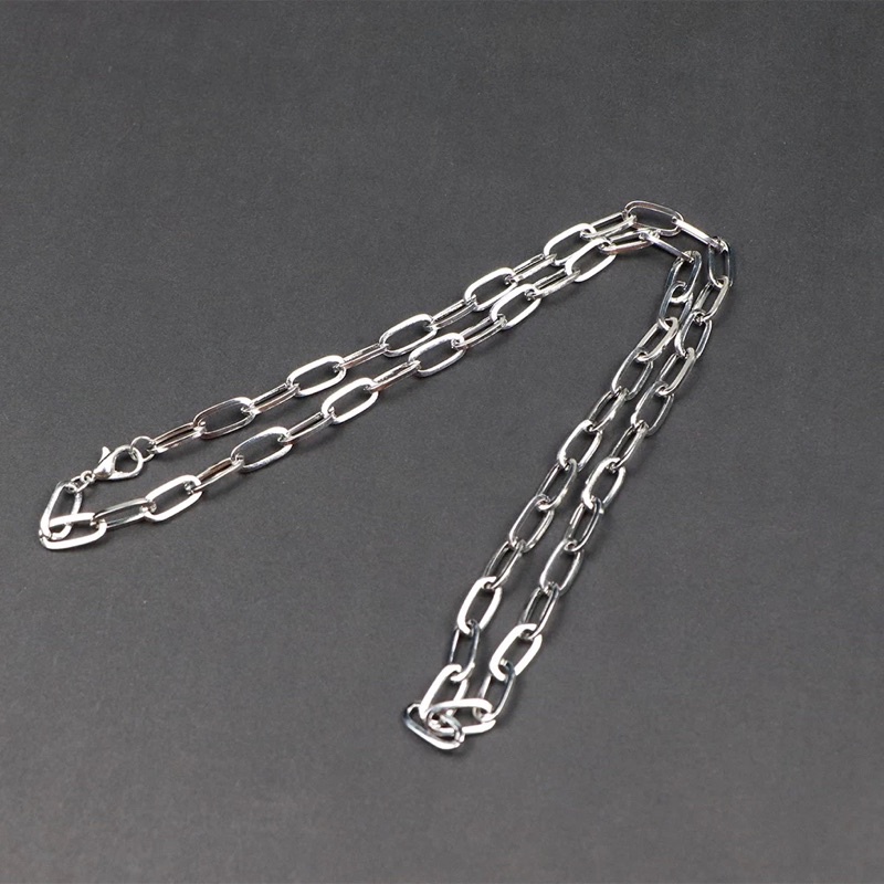 Vòng Cổ Mắt Xích Dẹp 5mm Phong Cách Hiphop Thép Titan Không Gỉ