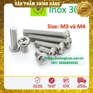 Vít pake đầu tròn inox size M3 và M4, ốc 4 cạnh đầu cầu inox, ốc vặn tua vít đầu tròn thân bulong, inox 304