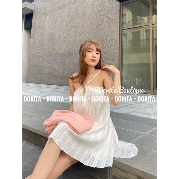 Váy 2 dây đũi xước đan dây lưng, Đầm 2 dây đi biển 2 lớp Mila - Dorita Boutique