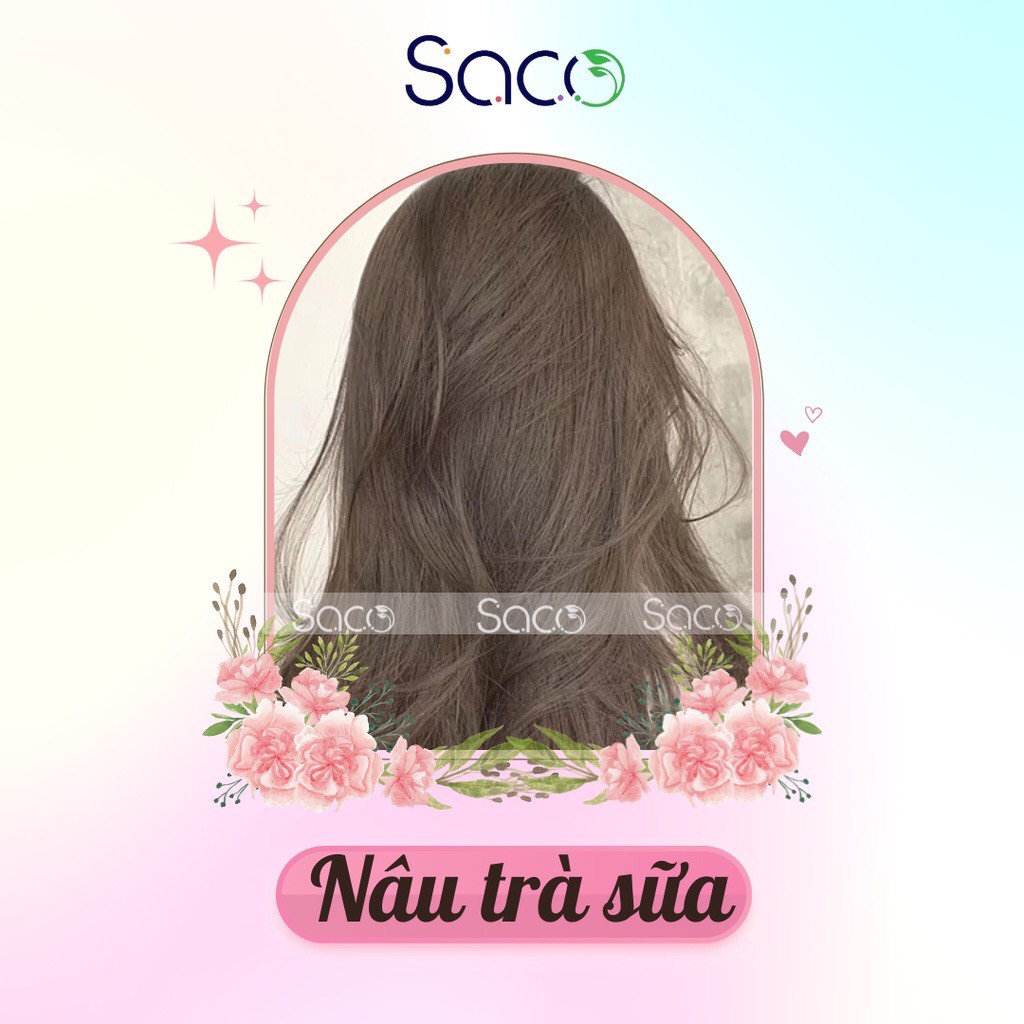 Dầu Gội Nhuộm Tóc Thần Thánh Saco Màu Nâu Trà Sữa  không cần tẩy hay nâng tone chai 400ml