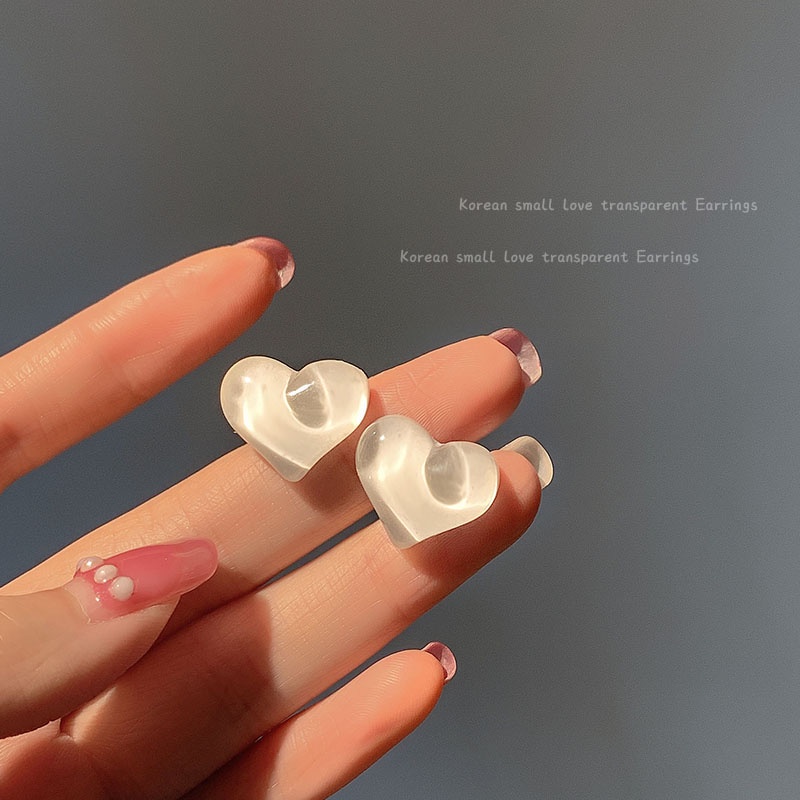 Khuyên Tai Đính Đá Opal Hình Trái Tim Đơn Giản Dành Cho Nữ