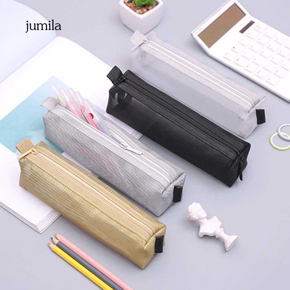 Túi đựng bút chì lưới trong suốt màu trơn bền cho nam và nữ
