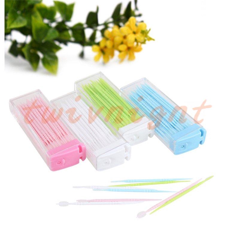 twivnignt Hộp 50 Cây Tăm Xỉa Răng Bằng Nhựa 50pcs Dental Picks Toothpick Plastic Interdental Toothpick Brush 50 PCS Hotel Dental Picks Oral Care