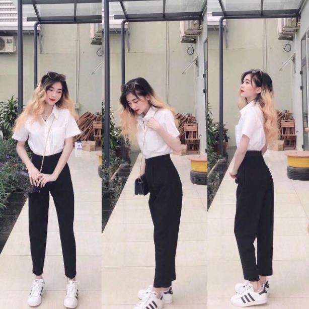 Áo sơ mi công sở dáng suông chất vải đẹp áo sơ mi cộc túi ngực 321