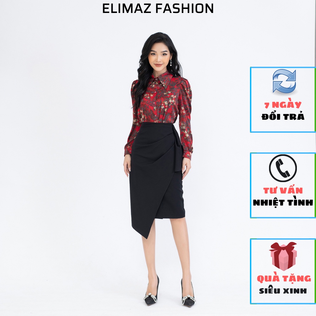 Chân váy nữ công sở Elimaz nhún bèo 1 bên hông ECV21.010