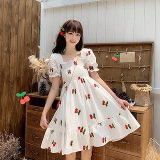 váy xoè hoạ tiết cherry