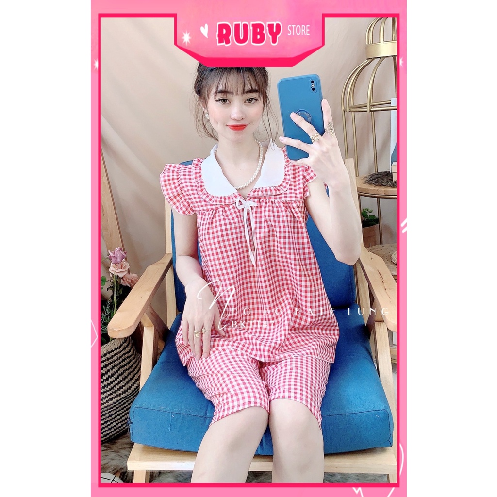 Đồ bộ nữ mặc nhà chất kate mềm mát in họa tiết caro dễ thương BKT147