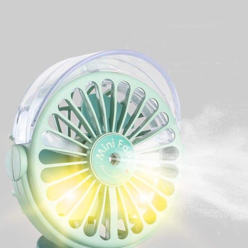 Quạt tích điện phun sương mini cầm tay có đế kẹp bàn  tiện lợi
