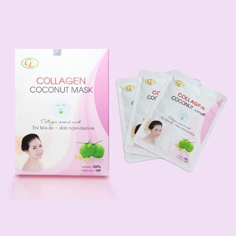 1 HỘP 4 GÓI MẶT NẠ DỪA COLLAGEN CỬU LONG PHỤC HỒI VÀ TÁI TẠO DA