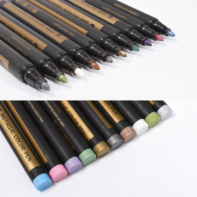 Colourful Paint Marker Pens Metallic Sheen Glitter Calligraphy Arts DIY Album Marking Highlighting Brush Tips