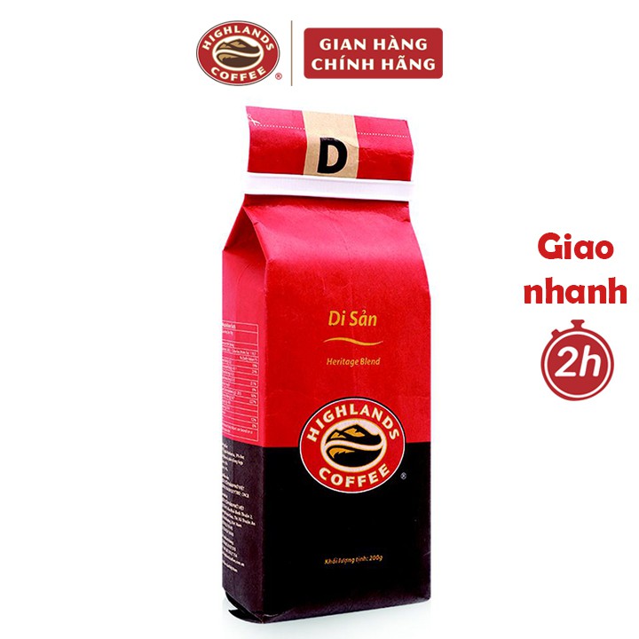 Cà phê rang xay Di Sản Highlands Coffee 200g: cafe rang xay pha phin Di sản gồm cà phê robusta.