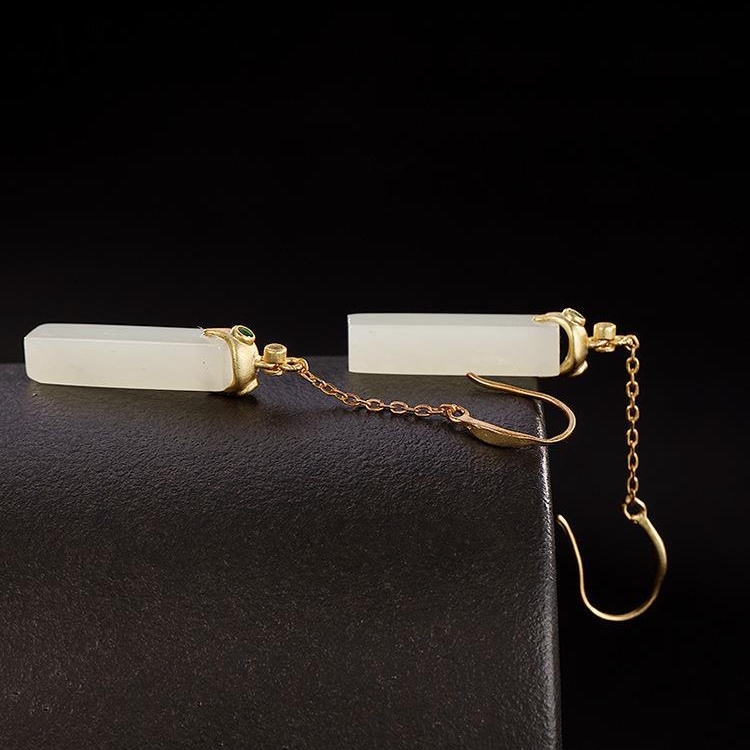 Khuyên Tai Bạc A7 S925 Dáng Vuông Dài Đính Đá Ngọc Bích Thời Trang Cho Nữ