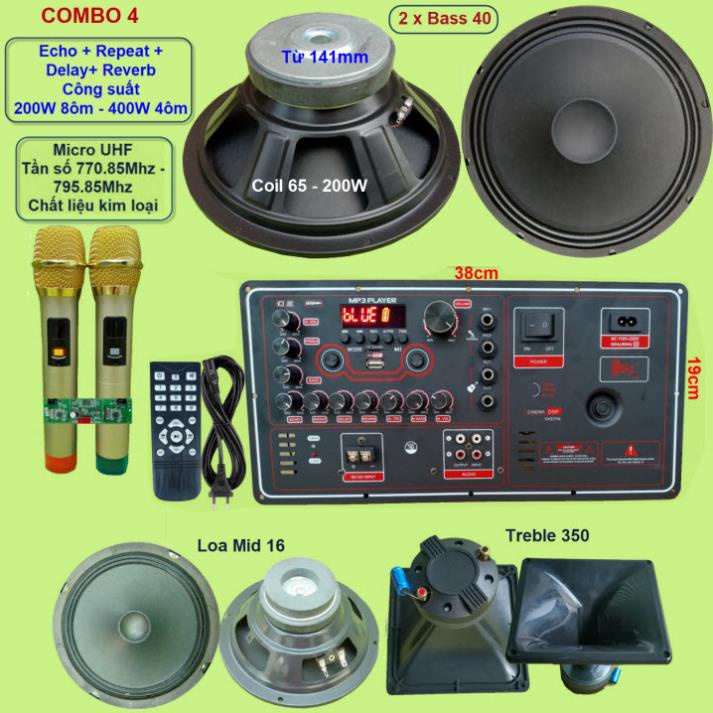 Mạch loa kéo 4 tấc đôi Reverb DSP chạy FET công suất 200W 8 ôm – 400W 4 ôm - VR Ngang