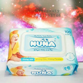 Khăn ướt cho bé Nuna nắp nhựa an toàn diệt khuẩn - Khăn giấy ướt loại 100 tờ an toàn vệ sinh