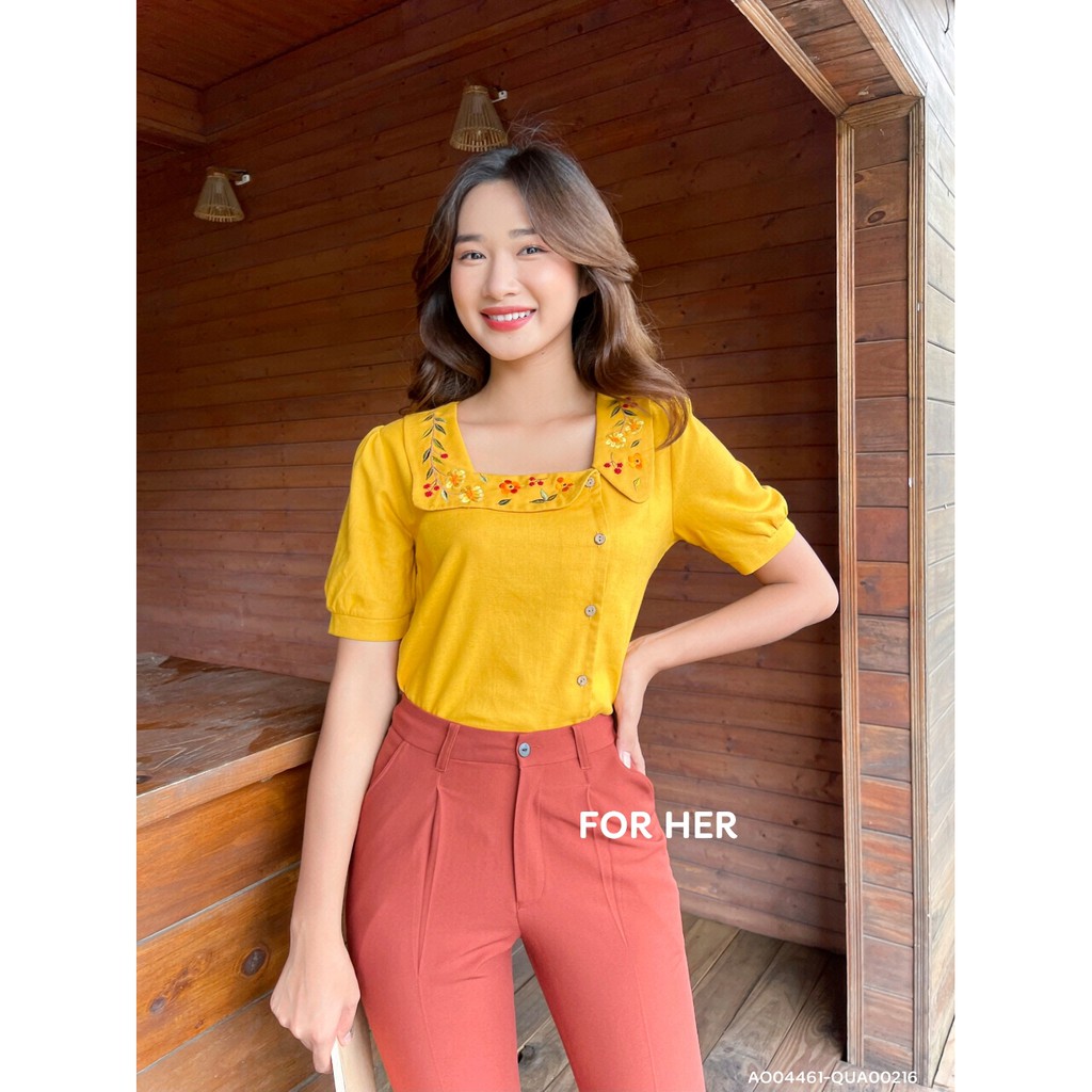 Áo cổ vuông nút lệch AO0446