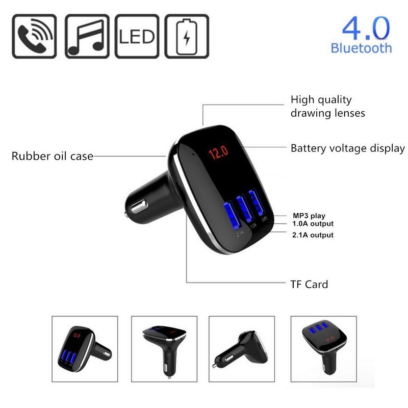 Thiết bị truyền tín hiệu FM không dây kết nối Bluetooth tích hợp cổng sạc USB MP3 màn hình LCD cho ô tô