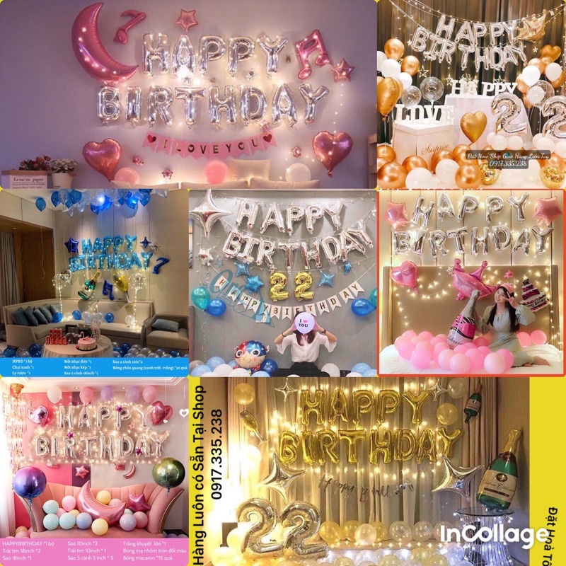 Set 40 Bóng Phối Chữ HPBD Bánh Kem Cặp Ly Chai Rất Ý nghĩa Cho Sinh Nhật Thêm Vui Thêm Xinh