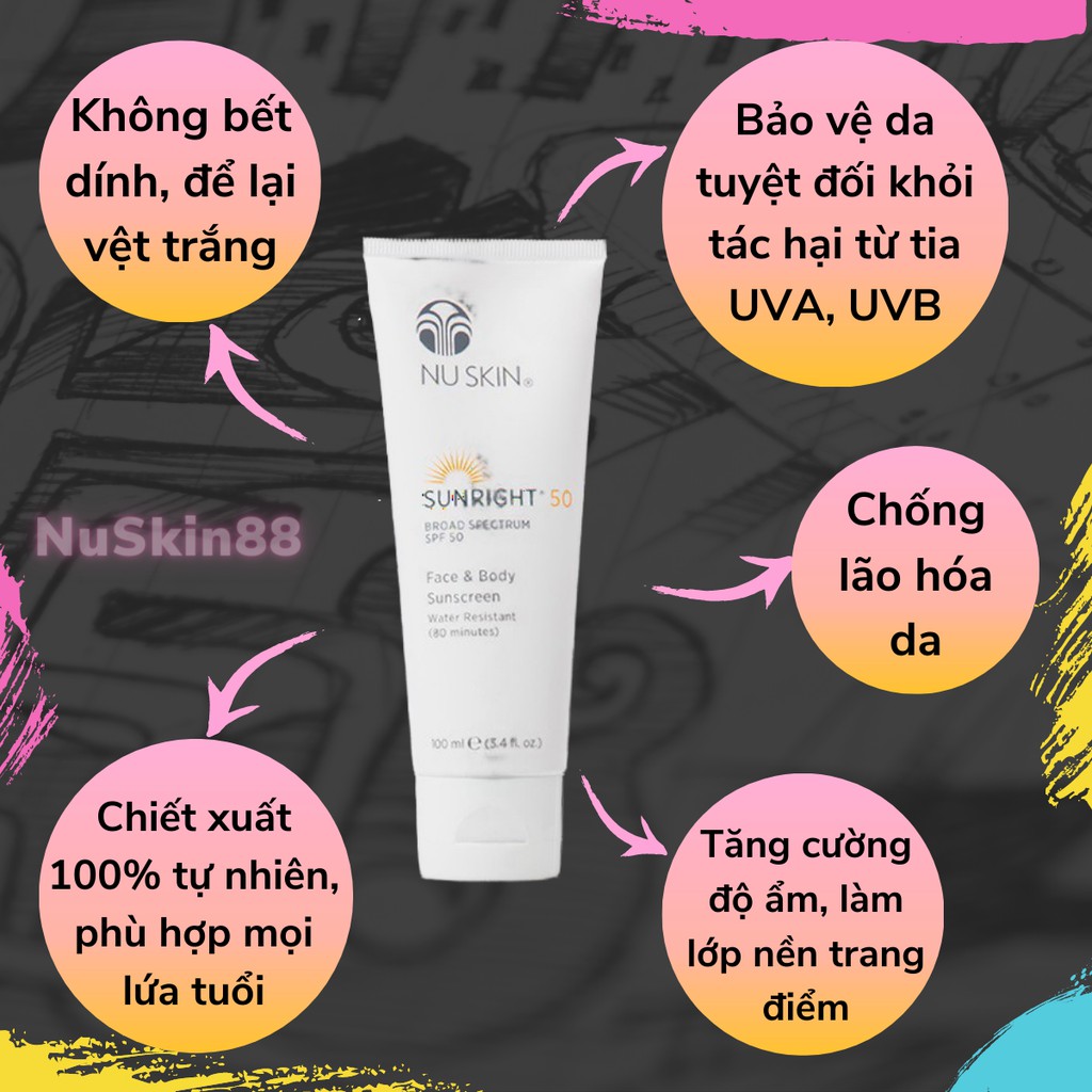 [ CHÍNH HÃNG 100% ] [INBOX NHẬN GIÁ SỈ] Kem chống nắng SUNRIGHT SPF50 Nuskin NuSkin 88