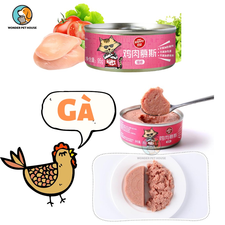 Pate Wanpy Happy 100 Lon 95g Cho Mèo - dinh dưỡng - nhiều mùi vị ngon, bổ, rẻ