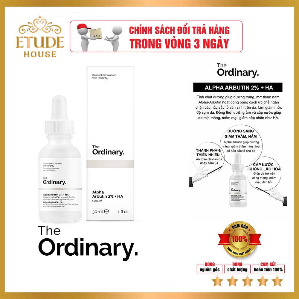 ❤️chính hãng ❤️ [Ordinary] Serum Alpha Arbutin 2% + HA trắng sáng da.Cung cấp độ ẩm, cho da mềm mại, khỏe mạnh.