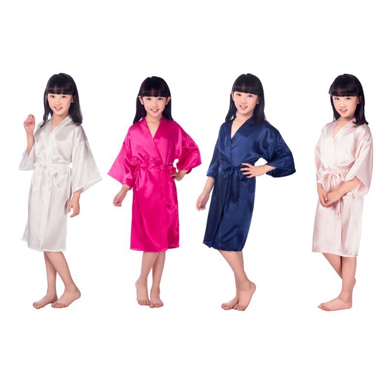 Đầm ngủ lụa satin kiểu Kimono cho bé gái