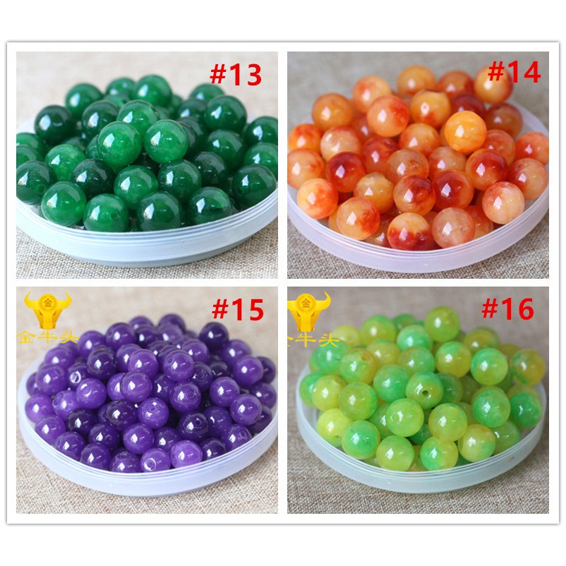 Set 10 hạt đá tròn tự nhiên 8-16mm tự làm trang sức chuỗi hạt