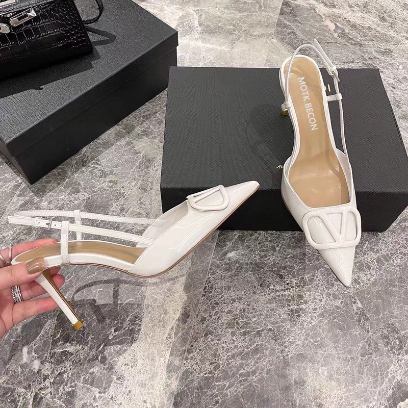 Giày sandal nữ mũi nhọn phối quai hậu gót đũa 7 phân xinh xắn