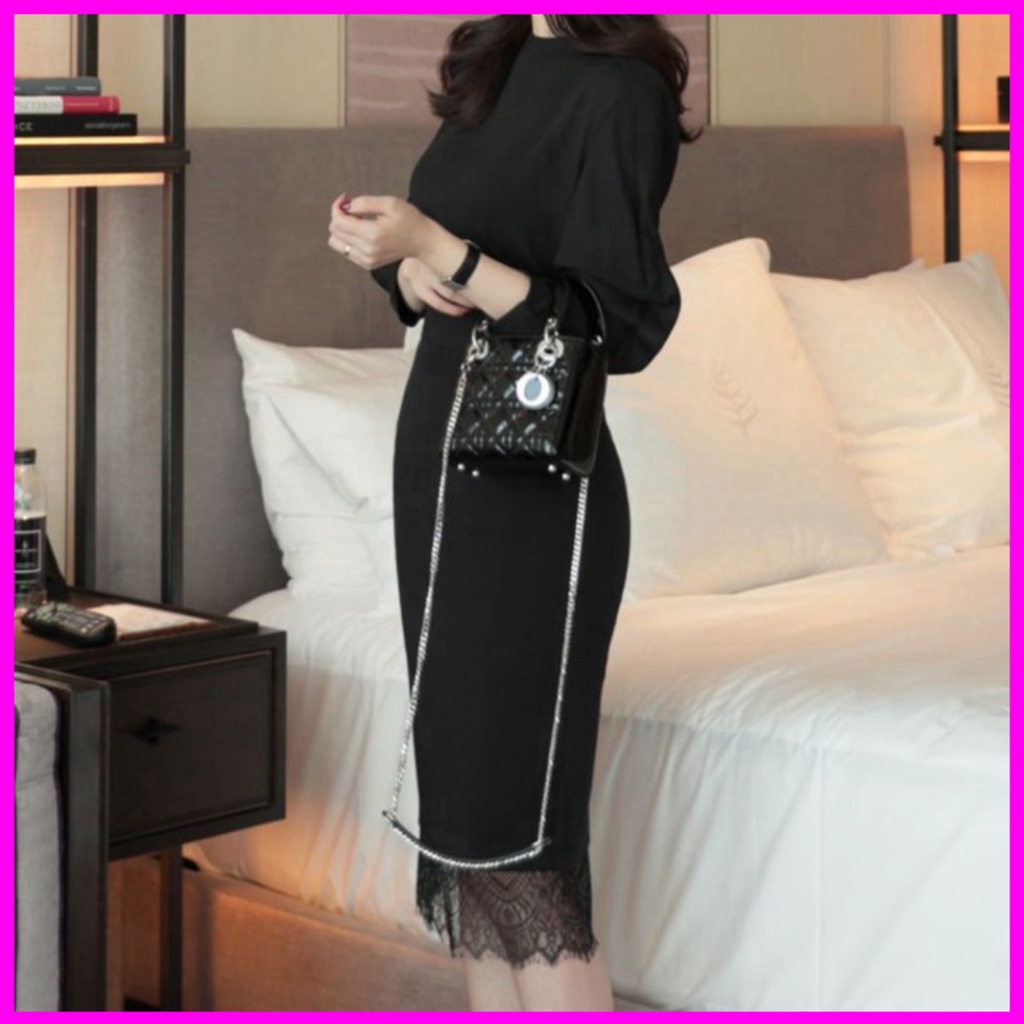 Chân váy công sở dài bigsize CR63V10 phối chân ren màu đen dài 63cm [size từ 48-85kg pyenstore