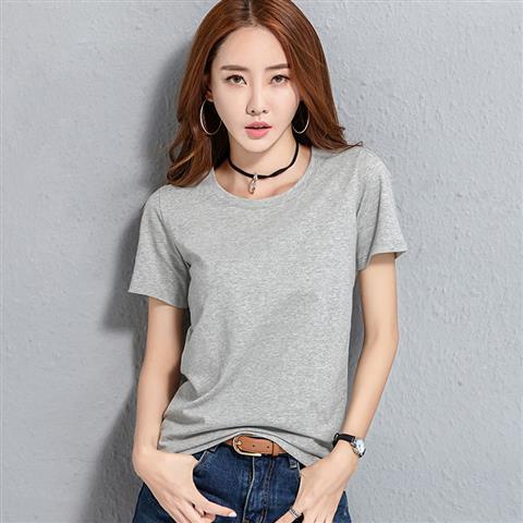 Áo Thun Cotton Tay Ngắn Dáng Rộng Màu Xám Nhạt Phong Cách Hàn Quốc Cho Nữ