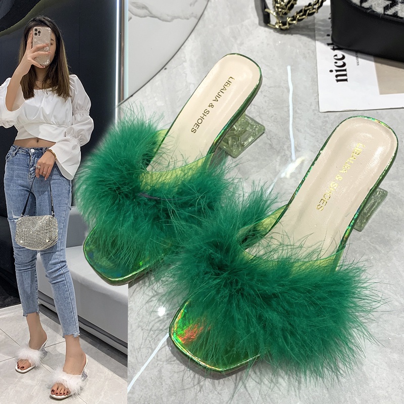 Giày Cao Gót Da Đế Thô Màu Xanh Lá / Đen / Trắng Cho Nữ