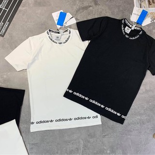 Áo thun nam nữ ADIDAS 2 màu trắng / đen họa tiết viền cổ cực hot